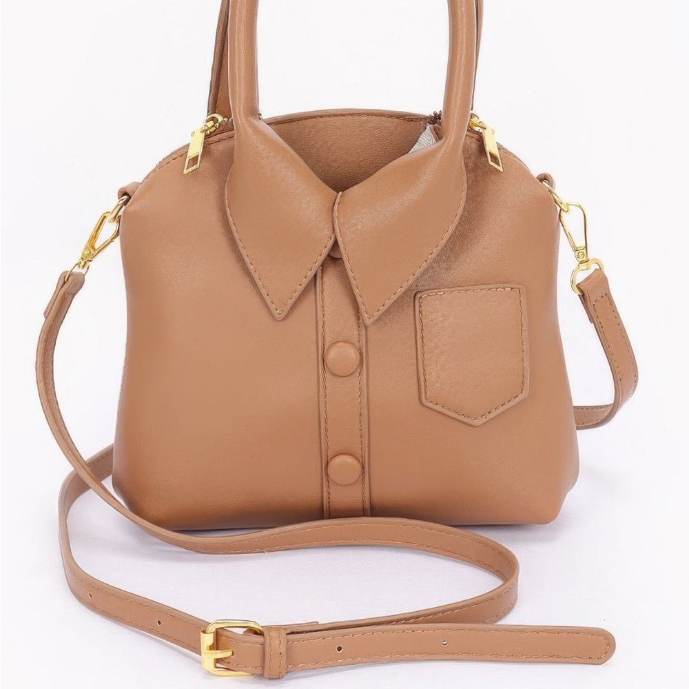 Faux Leather Shirt Style Top Handle Bag